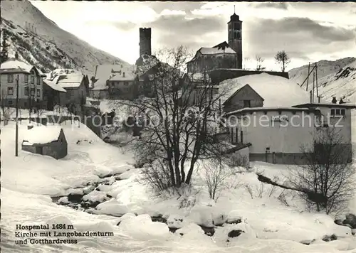 Hospental Kirche mit Langobardenturm Gotthardreuss Kat. Hospental