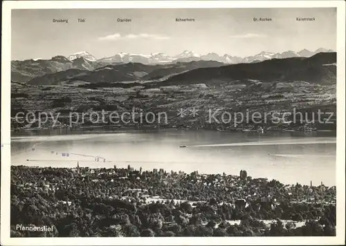 Pfannenstiel Staefa Panorama Zuerichsee mit Alpen Hotel Hochwacht Kat. Pfannenstiel