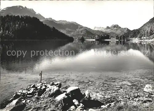 Champfer Graubuenden Champferer See Blick gegen Silvaplana Piz Corvatsch Piz della Margna Berninagruppe Kat. Champfer