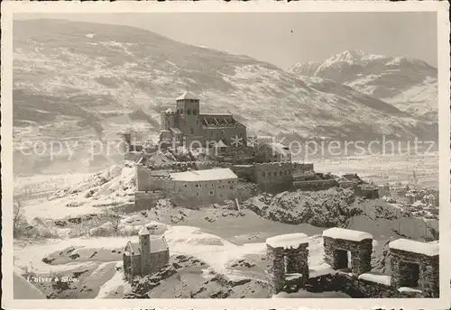 st14641 Sion VS Chateau vue panoramique en hiver Kategorie. Sion Alte Ansichtskarten