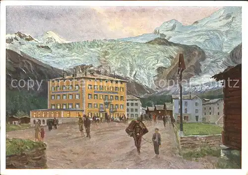 Saas Fee Hotels du Village Kuenstlerkarte Kat. Saas Fee