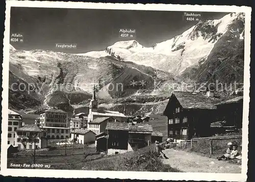 Saas Fee Ortspartie Kirche Allalingruppe Gletscher Walliser Alpen Kat. Saas Fee