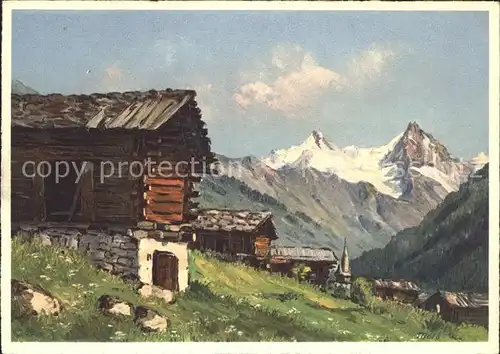 Ayer Sierre Berghuetten Rothorn und Besso Walliser Alpen Kuenstlerkarte Kat. Ayer