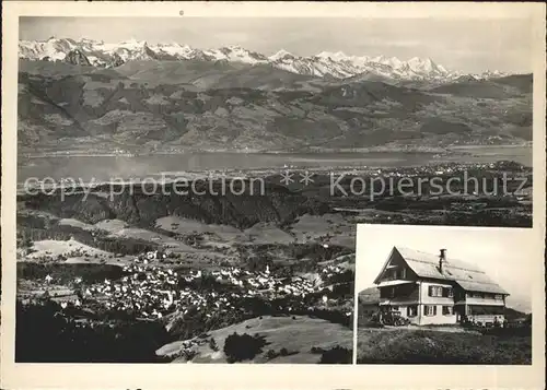 Wald ZH Alp Scheidegg Gasthaus Kurhaus Panorama Blick gegen Urneralpen Berneralpen Zuerichsee Kat. Wald ZH