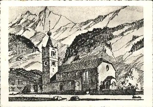 Taesch Neue Bergkirche Kuenstlerkarte Kat. Taesch