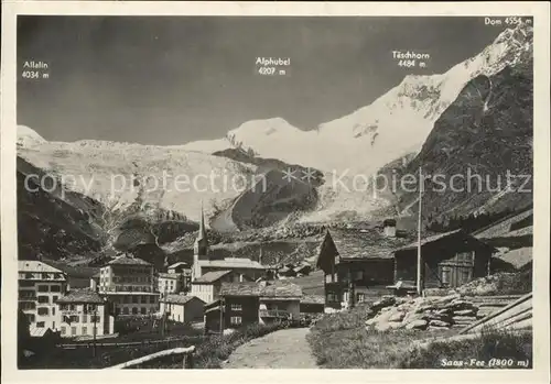 Saas Fee Ortsansicht mit Kirche Mischabelgruppe Gletscher Kat. Saas Fee