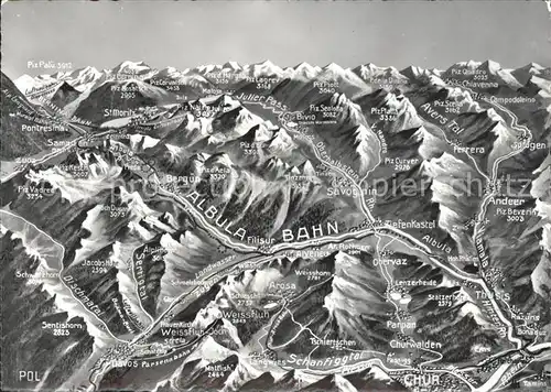 Albula Albula Bahn Gebiets Reliefkarte Kat. Albula