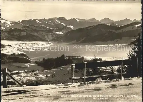 Etzel SZ Kulm Sihlsee mit Drusberg und Scheerhorn Kat. Etzel