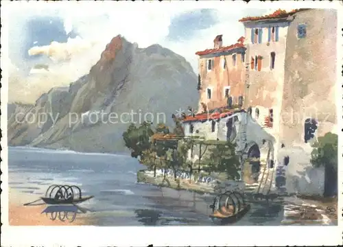 Gandria Lago di Lugano e Monte San Salvatore Kuenstlerkarte Kat. Gandria