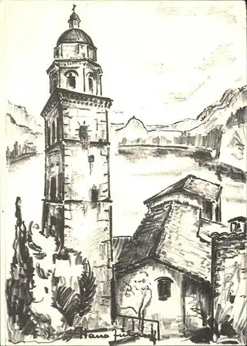 Morcote TI Dorfmotiv Kirche Zeichnung / Morcote /Bz. Lugano