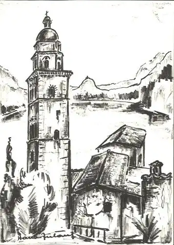 Morcote TI Dorfmotiv Kirche Zeichnung / Morcote /Bz. Lugano