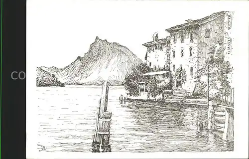 Gandria Lago di Lugano Seemotiv Zeichnung Kat. Gandria