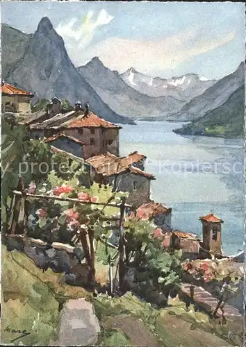 Gandria Lago di Lugano Motivo Villaggio Kuenstlerkarte Kat. Gandria