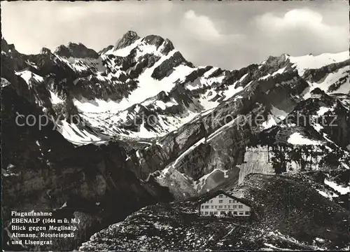 Ebenalp Berggasthaus Blick gegen Meglisalp Altmann Rotsteinpass Lisengrat Appenzeller Alpen Fliegeraufnahme Kat. Ebenalp