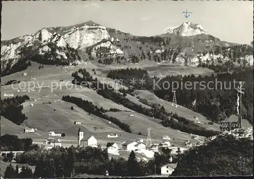 Bruelisau Blick gegen Kamor und Hoher Kasten Appenzeller Alpen Kreuz Kat. Bruelisau