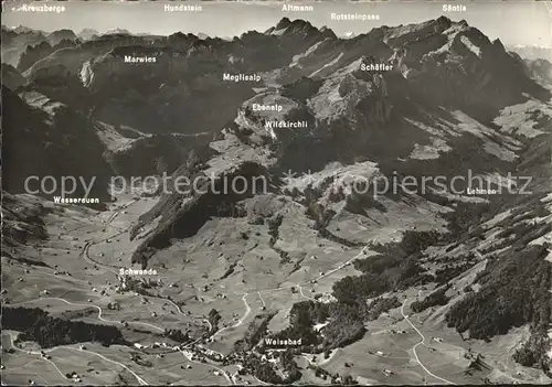 Weissbad Schwende Wasserauen gegen Altmann und Saentis Appenzeller Alpen Fliegeraufnahme Kat. Weissbad