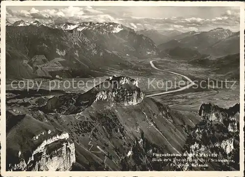 Hoher Kasten Blick ins Rheintal mit Drei Schwestern Falknis Calanda Fliegeraufnahme Kat. Appenzeller Alpen