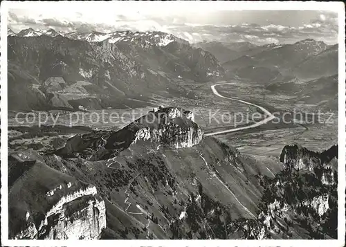 Hoher Kasten Panorama Blick ins Rheintal mit Drei Schwestern Falknis Calanda Fliegeraufnahme Kat. Appenzeller Alpen