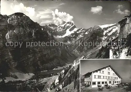 Ebenalp Berggasthaus Blick auf Seealpsee Meglisalp Appenzeller Alpen Kat. Ebenalp
