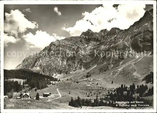 Schwaegalp mit Saentis Aufstieg nach Tierwies Bergwanderroute Appenzeller Alpen Kat. Schwaegalp