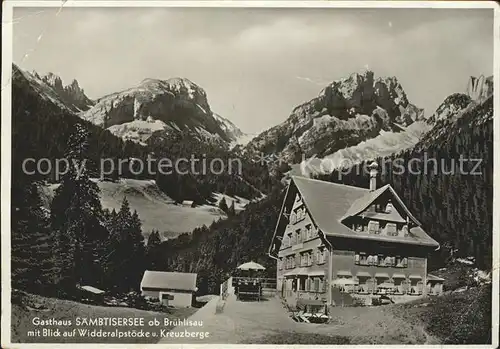 Bruelisau Gasthaus Saembtisersee Blick auf Widderalpstuecke Kreuzberge Appenzeller Alpen Kat. Bruelisau