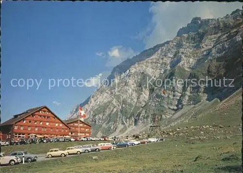 Schwaegalp Talstation Schwebebahn gegen Saentis Appenzeller Alpen Flagge Kat. Schwaegalp