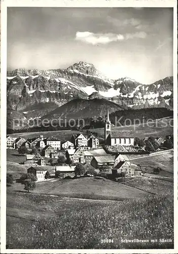 Schwellbrunn Ortsansicht mit Kirche mit Saentis Appenzeller Alpen Kat. Schwellbrunn