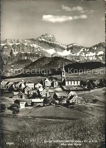 Schwellbrunn Ortsansicht Kurort mit Kirche gegen Saentis Appenzeller Alpen Kat. Schwellbrunn