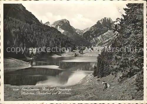 Bruelisau Saembtisersee Panorama Blick auf Kreuzberge Mutschen Roslenfirst Hundstein Appenzeller Alpen Kat. Bruelisau