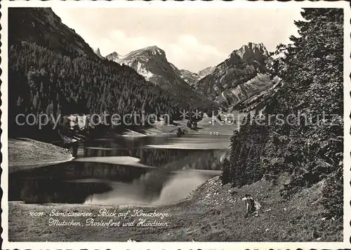 Bruelisau Saembtisersee Blick auf Kreuzberge Mutschen Roslenfirst Hundstein Appenzeller Alpen Kat. Bruelisau