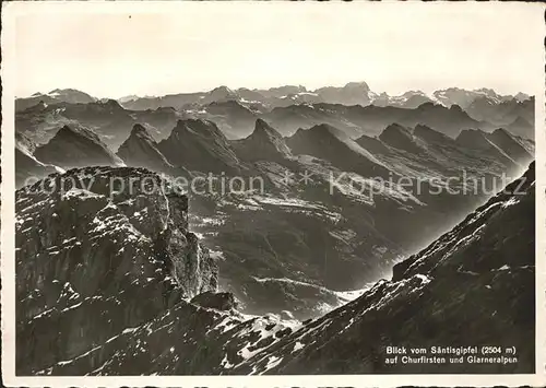 Schwaegalp Panorama Blick vom Saentisgipfel auf Churfirsten und Glarneralpen Kat. Schwaegalp