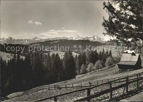 Wald AR Vorderland Panorama Blick vom Gasthaus Tanne zur Saentiskette Appenzeller Alpen Kat. Wald