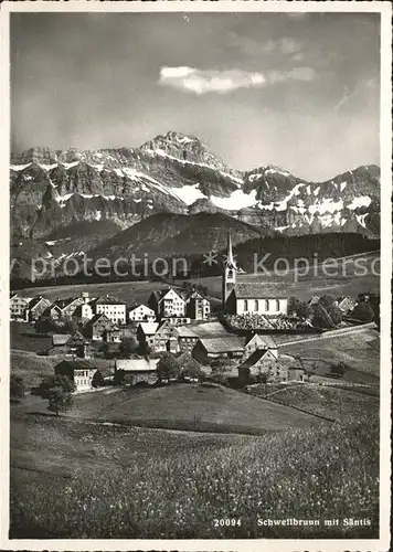 Schwellbrunn Ortsansicht mit Kirche Saentismassiv Appenzeller Alpen Kat. Schwellbrunn