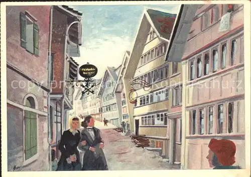 Trogen AR Ortspartie Kuenstlerkarte Fritz Krumenacher Schweizer Wandkalender 1952 / Trogen /Bz. Mittelland