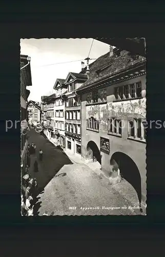 Appenzell IR Hauptgasse mit Rathaus Fassadenmalerei Kat. Appenzell