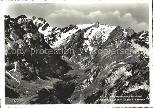 Seealpsee mit Meglisalp Schaefler Saentis Altmann Appenzeller Alpen Fliegeraufnahme Kat. Schwende