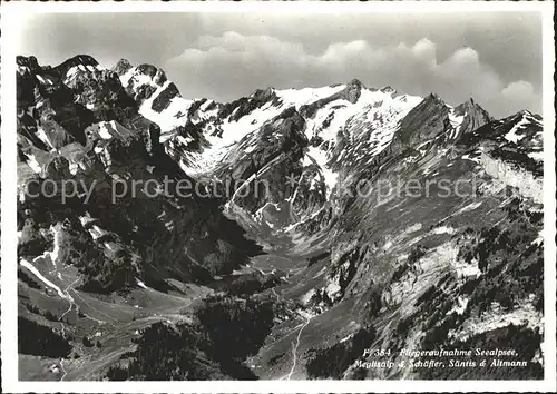 Seealpsee mit Meglisalp Schaefler Saentis Altmann Appenzeller Alpen Fliegeraufnahme Kat. Schwende