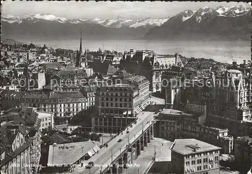 Lausanne VD Vue sur le Grand Pont depuis la Tour Bel Air Lac Leman Alpes / Lausanne /Bz. Lausanne City