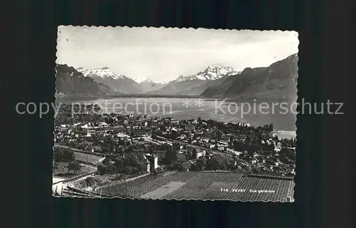 Vevey VD Vue generale Lac Leman et les Alpes Kat. Vevey