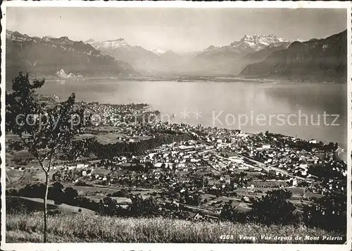 Vevey VD Vue depuis Mont Pelerin Lac Leman et les Alpes Dents du Midi Kat. Vevey