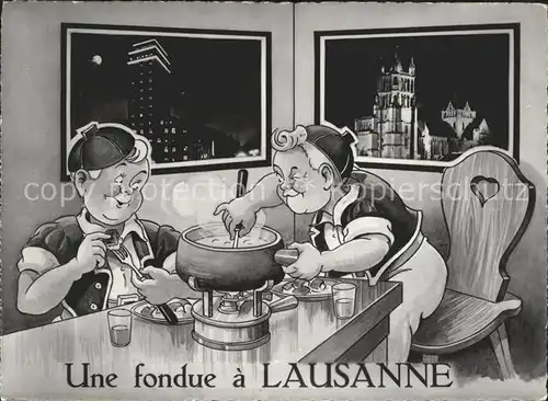 Lausanne VD Une fondue Karikatur / Lausanne /Bz. Lausanne City