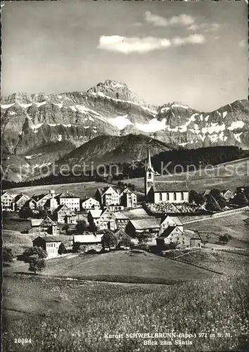 Schwellbrunn Ortsansicht mit Kirche Blick zum Saentis Appenzeller Alpen Kat. Schwellbrunn