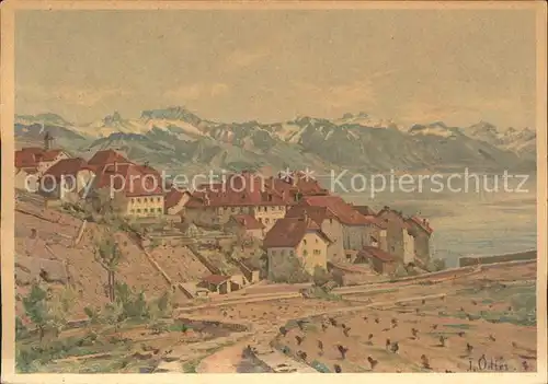 Rivaz Genfersee und Alpen Pro Infirmis Karte Kuenstlerkarte J. Odier Kat. Rivaz