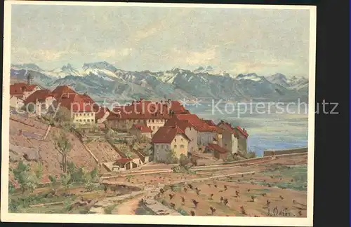Rivaz Lac Leman et les Alpes Pro Infirmis Karte Kuenstlerkarte J. Odier Kat. Rivaz