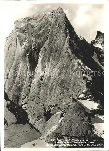 Piz Badilet mit Erstbesteigungsroute Kat. Piz Badilet