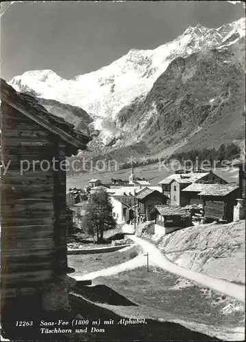 Saas Fee mit Alphubel Taeschhorn und Dom Kat. Saas Fee