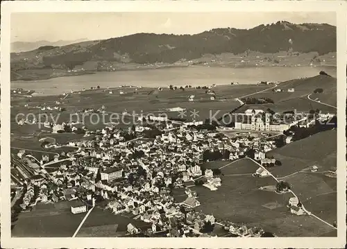 Einsiedeln SZ mit dem neuen Sihlsee Fliegeraufnahme / Einsiedeln /Bz. Einsiedeln