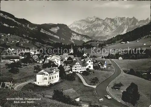 Ennetbuehl Ortsansicht mit Kirche Blick zum Saentis Appenzeller Alpen Kat. Ennetbuehl