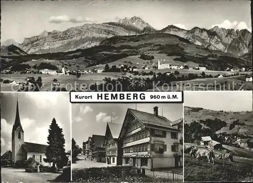 Hemberg SG Gesamtansicht Kurort mit Alpenpanorama Kirche Kuehe / Hemberg /Bz. Toggenburg