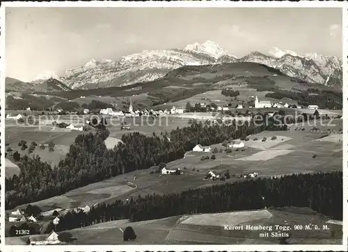 Hemberg SG Panorama Kurort mit Saentiskette Appenzeller Alpen Fliegeraufnahme / Hemberg /Bz. Toggenburg